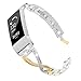 Wearlizer Compatible with Fitbit Charge 3 Bands and Charge 3 SE for Women Metal Replacement Charge 3 hr Band Strap with Bling Rhinestone Bracelet Bangle (Gold+Silver(Upgrade))