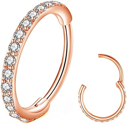 Clear CZ Nose Rings Hoop 316L Surgical Steel Cartilage Earrings Conch Daith Helix Rook Tragus Lobe Snug Body Piercing Jewelry 20G 18G 16G Stainless Steel Hinged Segment Rings Lip Rings