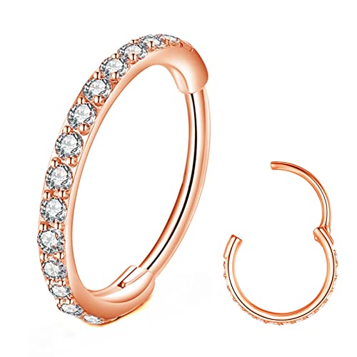 BLESSMYLOVE Clear CZ Rose Gold 20G 8mm Nose Hoop 316L Surgical Steel 20 Gauge Cartilage Earrings Conch Daith Helix Rook Body Piercing Jewelry Stainless Steel Hinged Segment Lip Rings