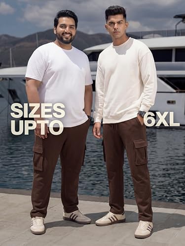 Image of Fflirtygo Mens Cargo Pants Cotton | Track Pants with Zip Pockets | 4 Pocket Joggers | Baggy Lower for Men | Sizes Upto 6XL