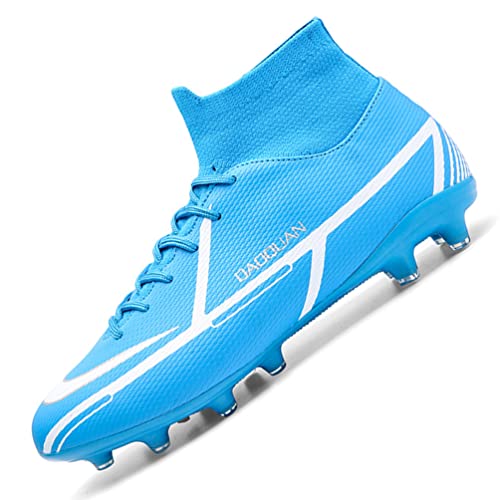 Kmrlofiy Fußballschuhe Herren Professionelle High Top Spike Cleats Fussballschuhe Outdoor Athletics Jungen Atmungsaktiv Fußballschuhe Schnürsenkel Trainingsschuhe Sportschuhe (Blau, 42) Cover