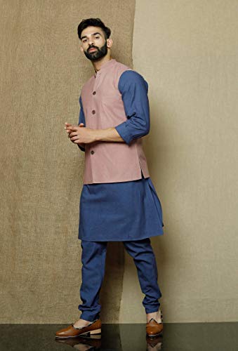 Elina fashion Men's Indian Cotton Kurta Pajama And Nehru Jacket (Waistcoat) Ethnic Wedding Diwali Puja Set3