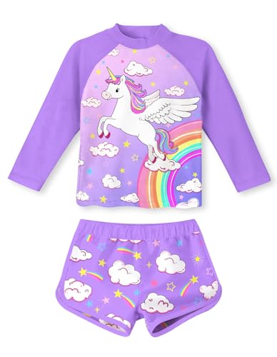 Image of Vogseek 4-10T Girls Rashguard 2 Pieces Long Sleeve Swimsuit Swimwear with Shorts