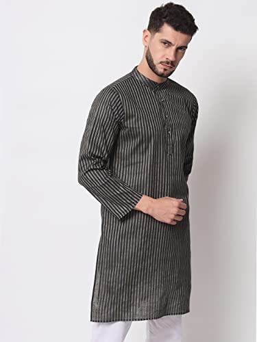 Image of Vastraa Fusion Men's Printed Kurta Pure Cotton Long Kurta, Round Collar, Full Sleeves, Button Kurta, Ethnic Wear
