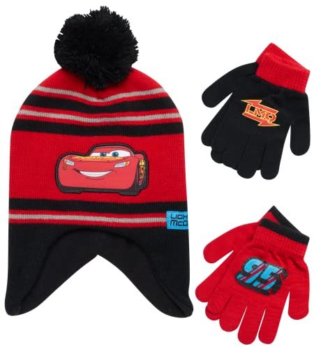 Image of Disney Cars Lightning McQueen Winter Hat 2 Pair Mittens or Gloves (Toddler /Little Boys)