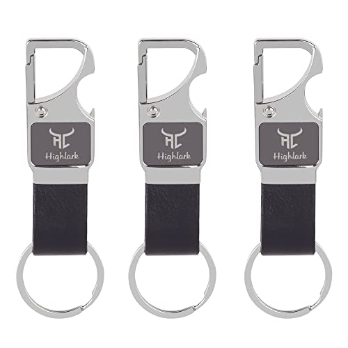 Image of Heavy Duty Metal Carabiner Keychain with Leather Strap for Men & Women | Premium Belt Clip Key Holder | Secure Spring Lock Key Ring for Car, Bike & Office Keys