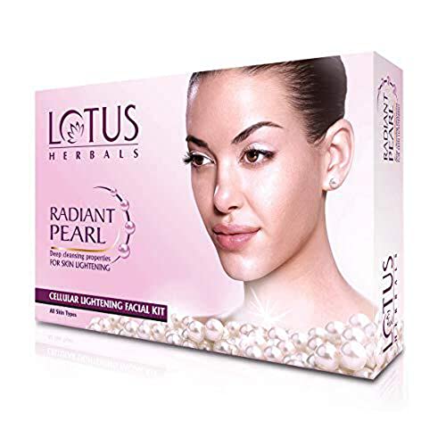 Lotus Radiant Pearl Facial Kit For Lightening & Brightening Skin With Pearl Dust & Green Tea, 4 Easy Steps, 37G(Single Use)