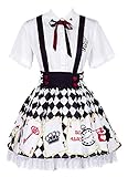 GK-O Sweet Lolita Harajuku Poker Printing Gothic Blouse Moe Lace Suspender Skirt (Blouse and Skirt set, Asian size Medium)