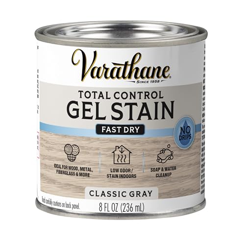 Image of Varathane Total Control Gel Stain | Low Odor Water-Based Formula | Thick Gel Formula for Vertical Surfaces | Ideal for Wood, Metal & Fiberglass | Half Pint | Classic Gray