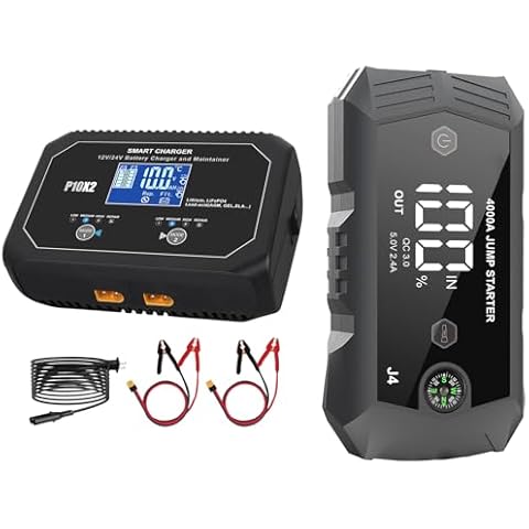2-Bank 20A(10A/Bank) Car Battery Charger, 12V 24V Automatic Automotive Charger, Battery Maintainer, Trickle Charger with Car Battery Jump Starter Cover