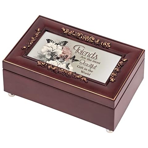 Cottage Garden Beautiful Friendship Rosewood Finish Jewelry Music Box Plays Canon in D Cover
