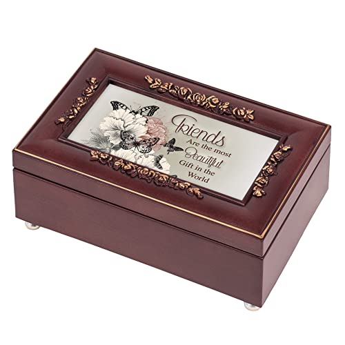 Cottage Garden Beautiful Friendship Rosewood Finish Jewelry Music Box Plays Canon in D