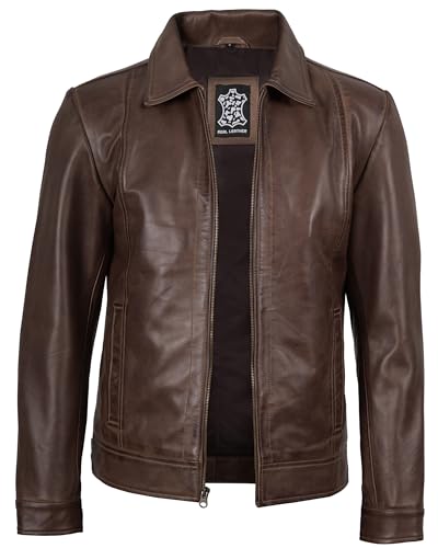 Image of Blingsoul Disc TOS Leather Motorcycle Jacket Men | [1116081] Jose Chocolate Brown, XS