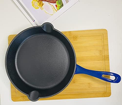 HAWOK Cast Iron Enameled Skillet, Frying Pan, DIA.10 inch, with Handle Cover, Blue - Thumbnail 4