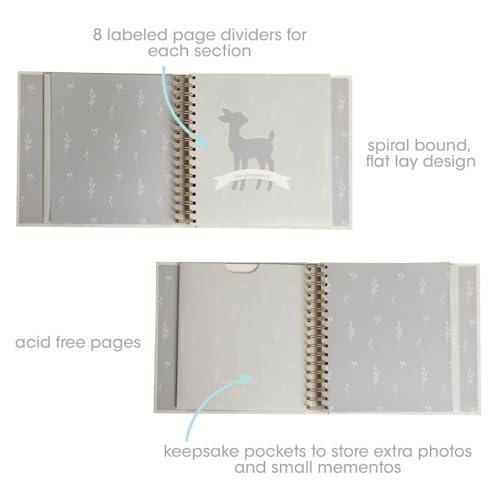 Image of Pearhead Deer Print Linen First 5 Years Baby Memory Book | 56 Guided Pages, Baby Milestone Journal Book, Photo Insert Cover, Woodland Animal