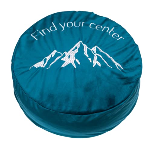 Satori Roots Meditation Cushion - Find Your Center Mountain Design - Traditional Thick, Large Floor Pillow, Grounding Seating For Yoga (Tranquil Teal) #TOP23