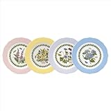 Portmeirion Botanic Garden Terrace Scalloped Edge Dessert Plates, Set of 4 Assorted Colors, Use for Dessert, Appetizers, or Salad, Measures at 6.5-Inches, Dishwasher and Microwave Safe
