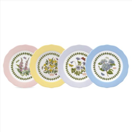 Portmeirion Botanic Garden Terrace Scalloped Edge Dessert Plates, Set of 4 Assorted Colors, Use for Dessert, Appetizers, or Salad, Measures at 6.5-Inches, Dishwasher and Microwave Safe