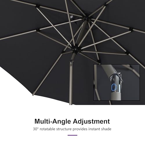 Image of PURPLE LEAF Patio Umbrella 8 FT Round Tilt Market Umbrella Aluminum Grey
