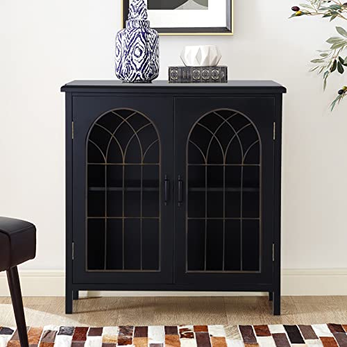 Sophia & William Accent Cabinet with 2 Doors Distressed Storage Cabinet Display Cabinet with Metal Church Window Door for Entryway Living Room