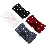 NIYANGLE ニット蝶結びヘッドバンド4点セット パール付き暖かい冬用ヘアバンド レディース用伸縮性ヘッドラップ に適した女性向け耳あてア