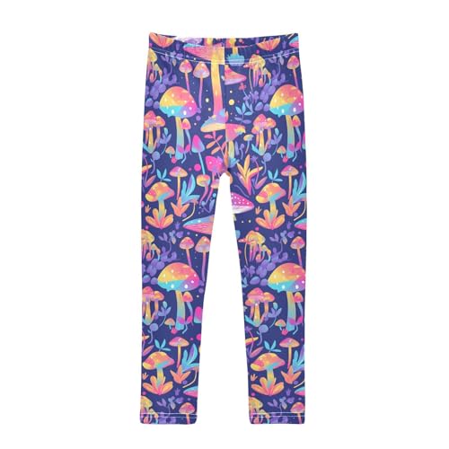 Trippy Mushrooms Rainbow Kids Girl's Athletic Leggings Fashion High Waisted Athleisure Pants Exercise