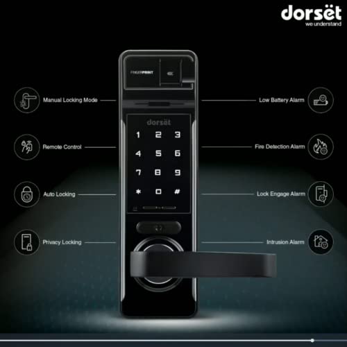 Image of Dorset Digital Door Lock | 4 in 1 Access Lock (Biometric, PIN, RFID, Mechanical Key Access) | up to 200 Unique Fingerprint and up to 50 RFID card | Black