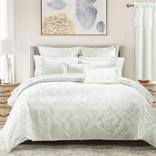 Wholesalebeddings Sara Jacquard Cotton Blend, King-California King 7Pc Cover Set, White #TOP23