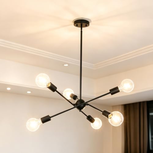 La Mejor Lista de Lámparas de araña comprados en linea. 44 Lampara de Techo Moderna, Lámpara Colgantes de Araña Sputnik, Lampara Vintage Industrial de 6 Luces, Luz Colgante para Salon, Comedor, Dormitorio, Cocina, Pasillo