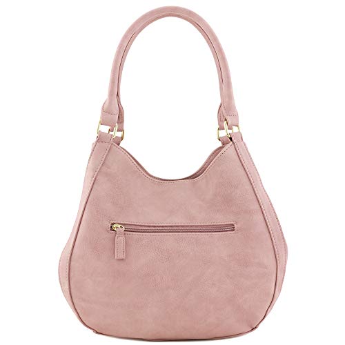 Light-Weight 3 Compartment Faux Leather Medium Hobo Bag (Dusty Pink) #TOP3