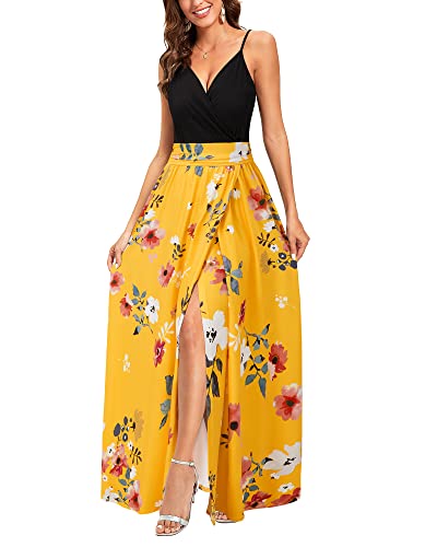 Image of Newshows Women's 2026 Lightweight Summer Wedding Guest Beach Vacation Casual V Neck Split Flowy Maxi Dress