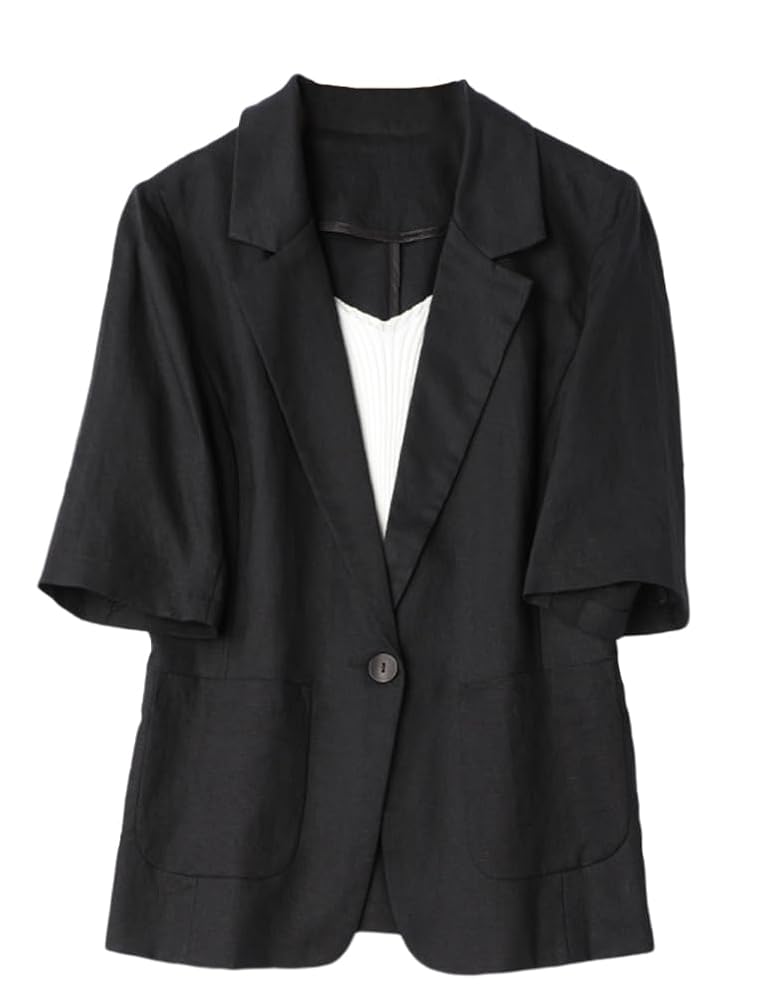 100% Linen Blazer Women Casual Short Sleeve Lightweight