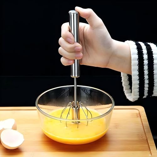 3 Pack Stainless Steel Egg Whisk, Hand Push Rotary Whisk Blender, Versatile Easy Whisk, Hand Push Mixer Stirrer for Beating Eggs, Frothing Milk, Blending, Mixing, Whipping Smoothies & Shakes - Thumbnail 4