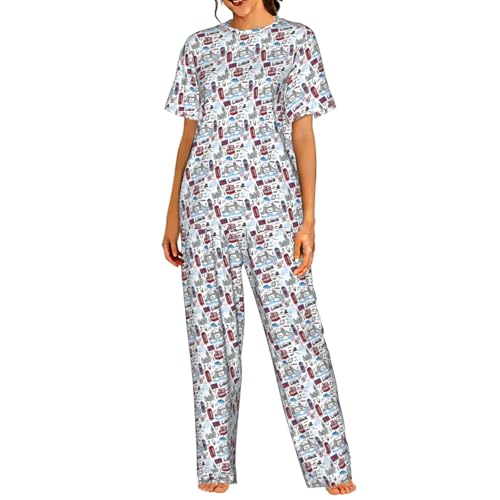 Pyjama manches courtes femme imprimé Londres vêtement nuit doux