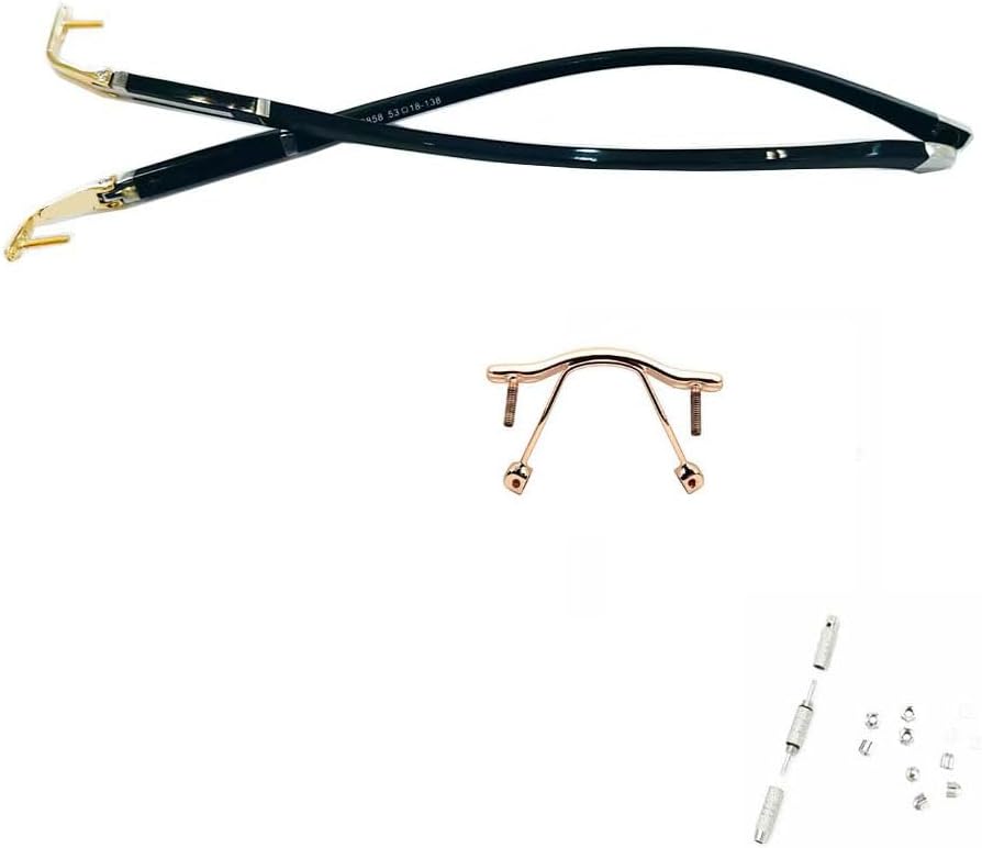 QYAJS Metal Frame Arms Rimless Glasses Legs and Nose Bridge Eyeglass Replacement Temple Eyewear (Single Hole)