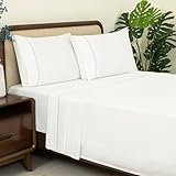 Dreamology Cotton Sheet Set -Queen Size,100% Cotton Sateen Embroidered Sheets Set,Soft & Wrinkle-Resistant,16' Deep Pocket,4-Piece Includes 1 Fitted Sheet,1 Flat Sheet & 2 Pillowcases (Sky Blue)