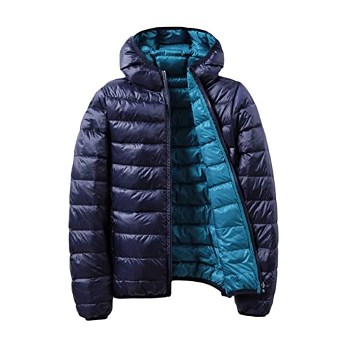 Générique Doudoune matelassée à Capuche pour Femme Doudoune Courte légère à Manches Longues Manteau matelassé d'hiver Compressible avec Fermeture éclair (Bleu Marine,M)