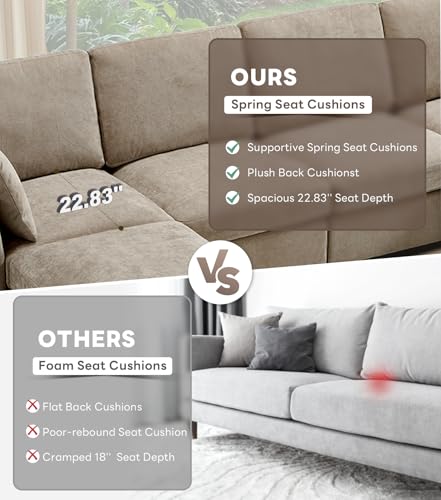 Tbfit U Shaped Couch, Sectional Sofa for Living Room,Chenille Cloud Couch with Ottoman 6 Seat, Khaki - Image 8