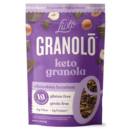 Livlo Keto Granola Cereal - 1g Net Carbs - Grain Free & Gluten Free Cereal - Low Carb Keto Snacks & Food - Ketogenic