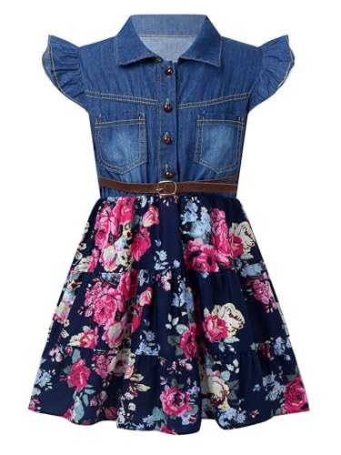 Mädchen Denim Kleid Kurzarm/ärmellos Sommerkleid Kinder Blusenkleid...
