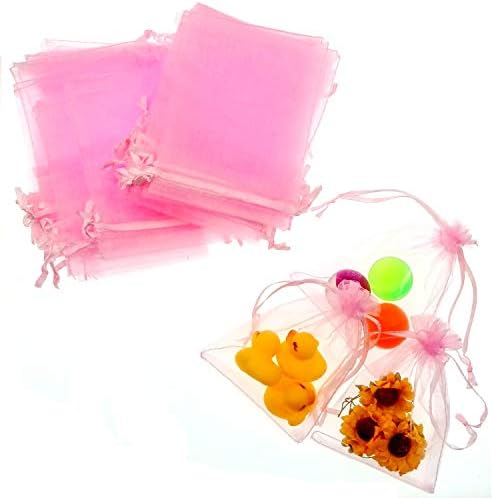 JZK 50 x Blue Organza Party Favour Bags Confetti Sweets Bag 7x9 cm Small Drawstring Bags for Wedding Children Birthday Baby Shower