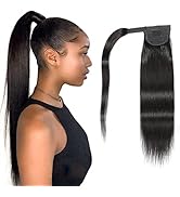 20 Inch Straight Long Ponytail Real Human Hair Silky Ponytail Extensions One Piece Clip in Hair E...
