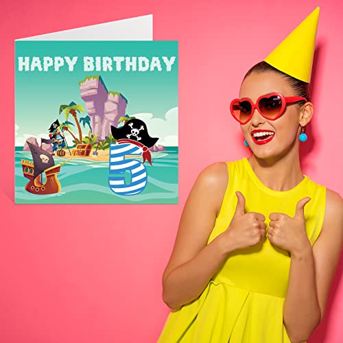 5Th Birthday Card Boy - Pirate Treasure Island - Happy Birthday Card 5 Year Old Boy, Boys Birthday Cards For Him, 5.7 X 5.7 Inch Greeting Card For Son Brother Grandson Nephew Cousin God Son #TOP6