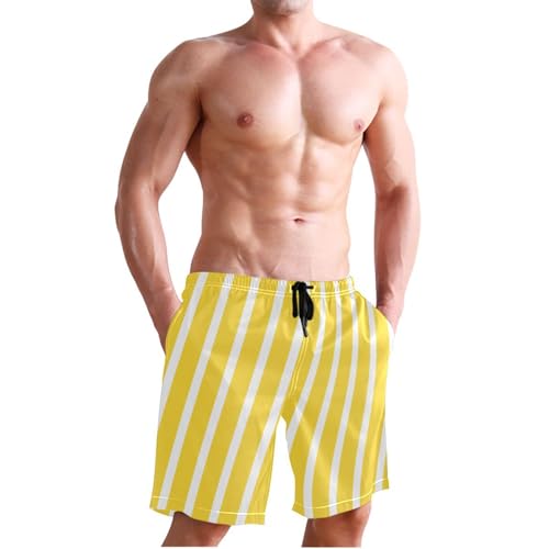 Mens Swim Trunks Yellow and White Striped Quick Dry Swim Shorts Swimwears - Medium4