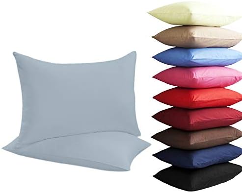 Other NEW 2 x PILLOW CASES HOUSEWIFE PLAIN COVER POLY COTTON BEDROOM PAIR PACK (Sky Blue)
