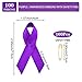 WANDIC 100 Pcs Purple Ribbon Satin Awareness Pins for Domestic Violence, Lupus, Alzheimers, Pancreatic Cancer - Purple Brooch, 7.5cm