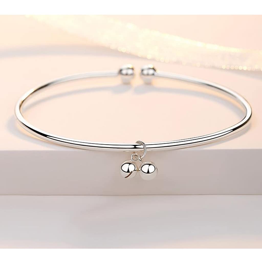 RWRAPS Tobillera de plata esterlina para mujer Pulsera antigua con jingle Tobillera para mujer Cadena de pierna sólida Tobillera en forma de campana (Color de la foto b) (Plata b)