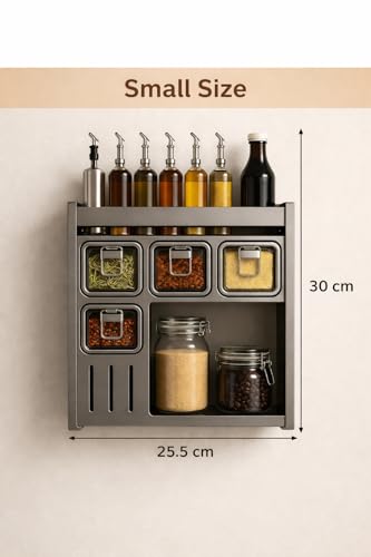 Image of Kitchen Spice Rack, Kitchen Organizer and Storage Rack, Spice Organization for Cabinets Punch-free Wall /Countertop Home Decor Multifunctional Double Layer 4 Grid Condiment Rack, Gray