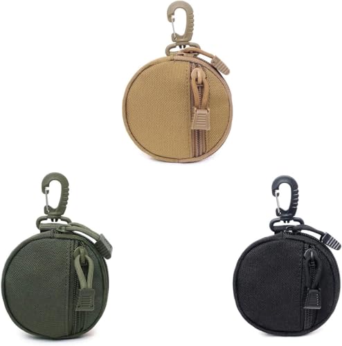 Image of Mini Coin Purse Keychain Cute Zipper Pocket Pouch for Women, Girls & Kids Lightweight, Portable Organizer Bag for Coins, Cash, Earbuds Fits in Pockets (Tan & Black & Olive Green, Pack of 3)