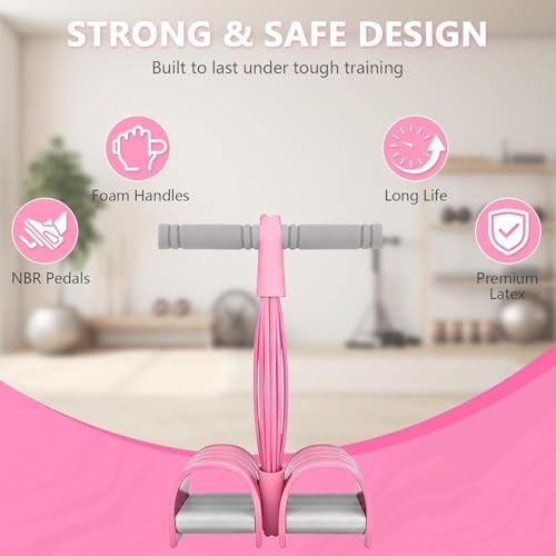 Image of Pedal Resistance Band with Handle, 8-Tubes Multifunction Pedal Resistance Band, Natural Rubber Foot Pedal Resistance Band, Exercise Bands with Handles for Abdomen, Waist, Arm, Leg, Pink